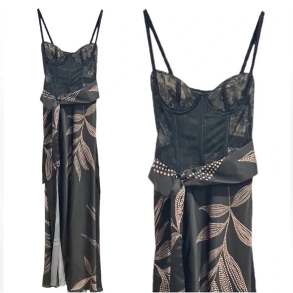 KATIE May Shannon Lace Bustier Tie Wrap Maxi Dress Gown Semi Sheer Size Large - Picture 8 of 15